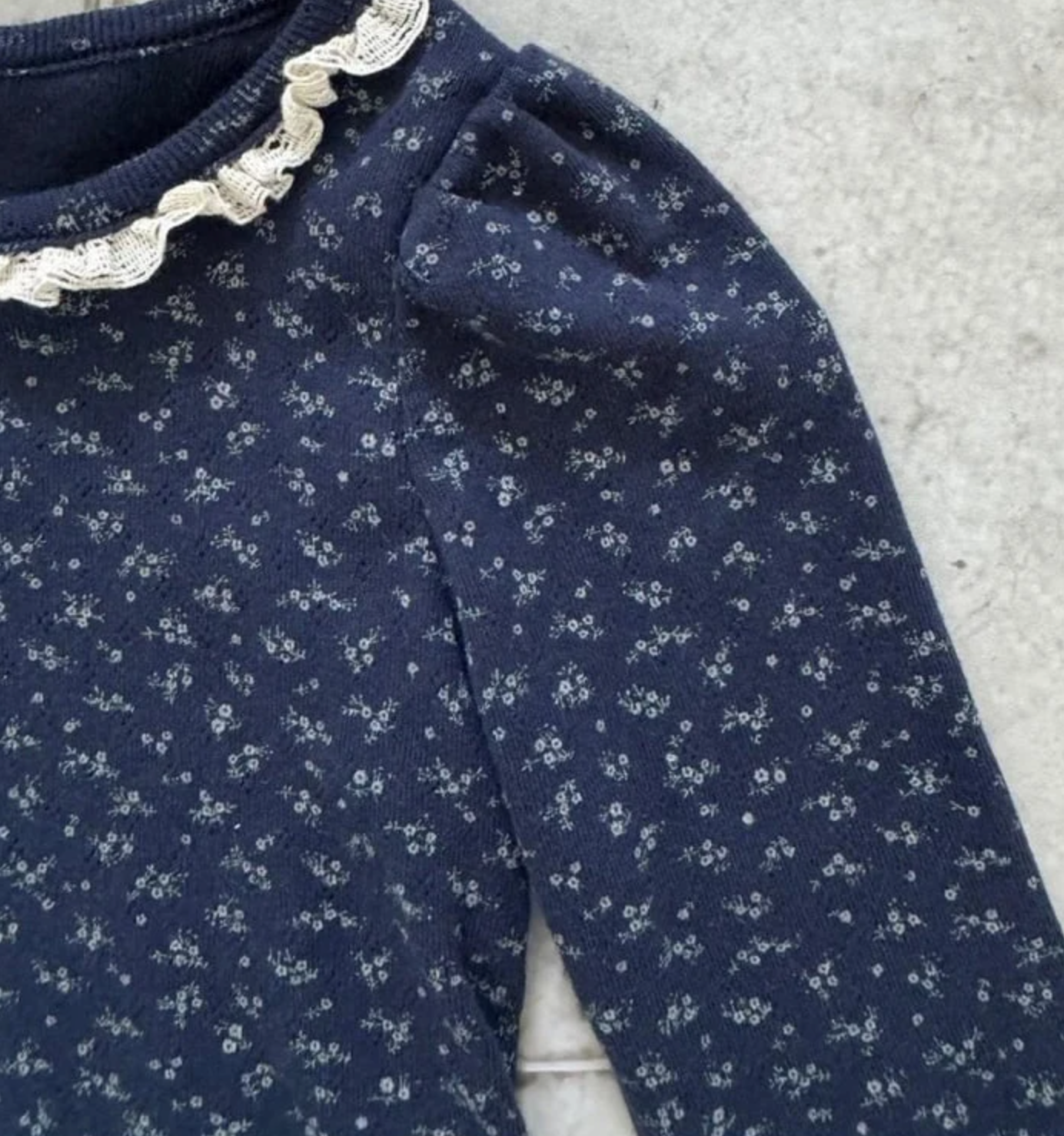 Dainty Floral Pointelle Lace Collar Tee