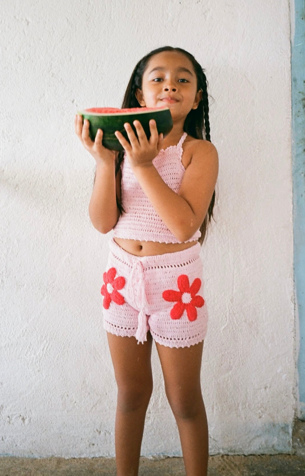 Back Bow Top and Flower Shorts Set