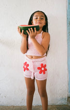 Back Bow Top and Flower Shorts Set