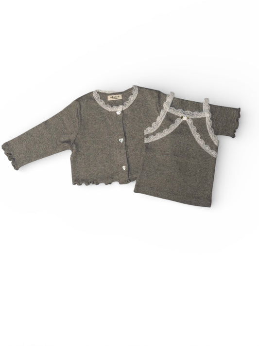 Eyelet Cardigan Sleeveless Set