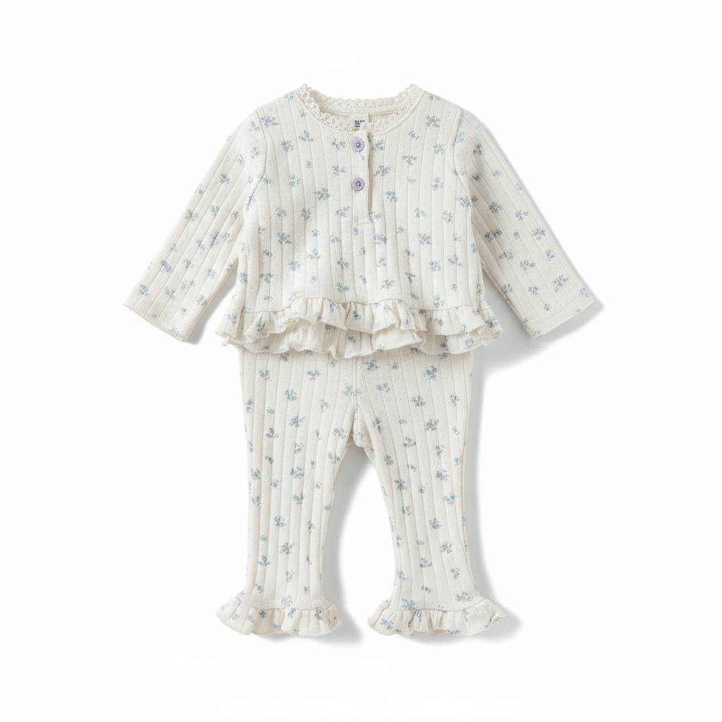 Pointelle Flower Tee Pants Set
