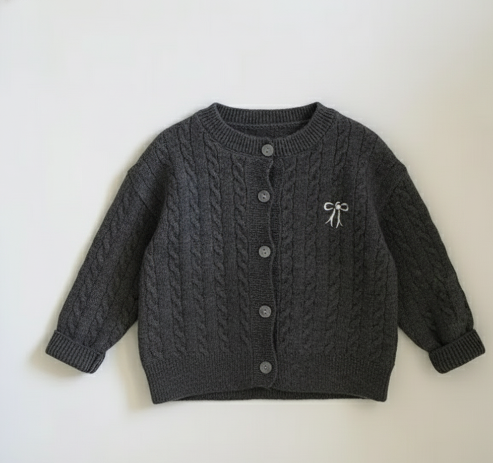 Bow Cable Knit Cardigan