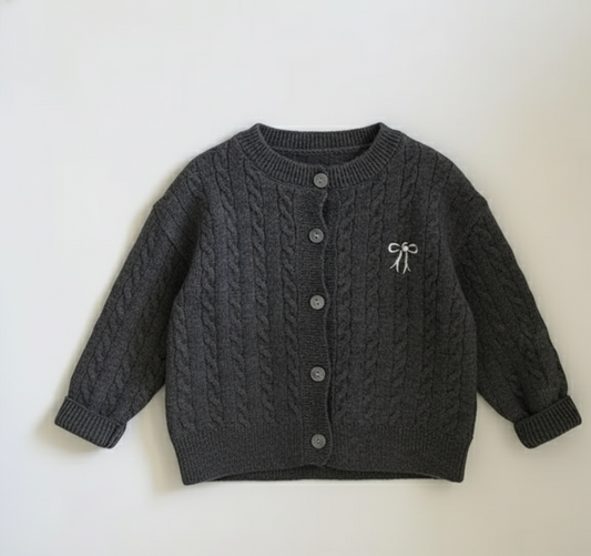 Bow Cable Knit Cardigan