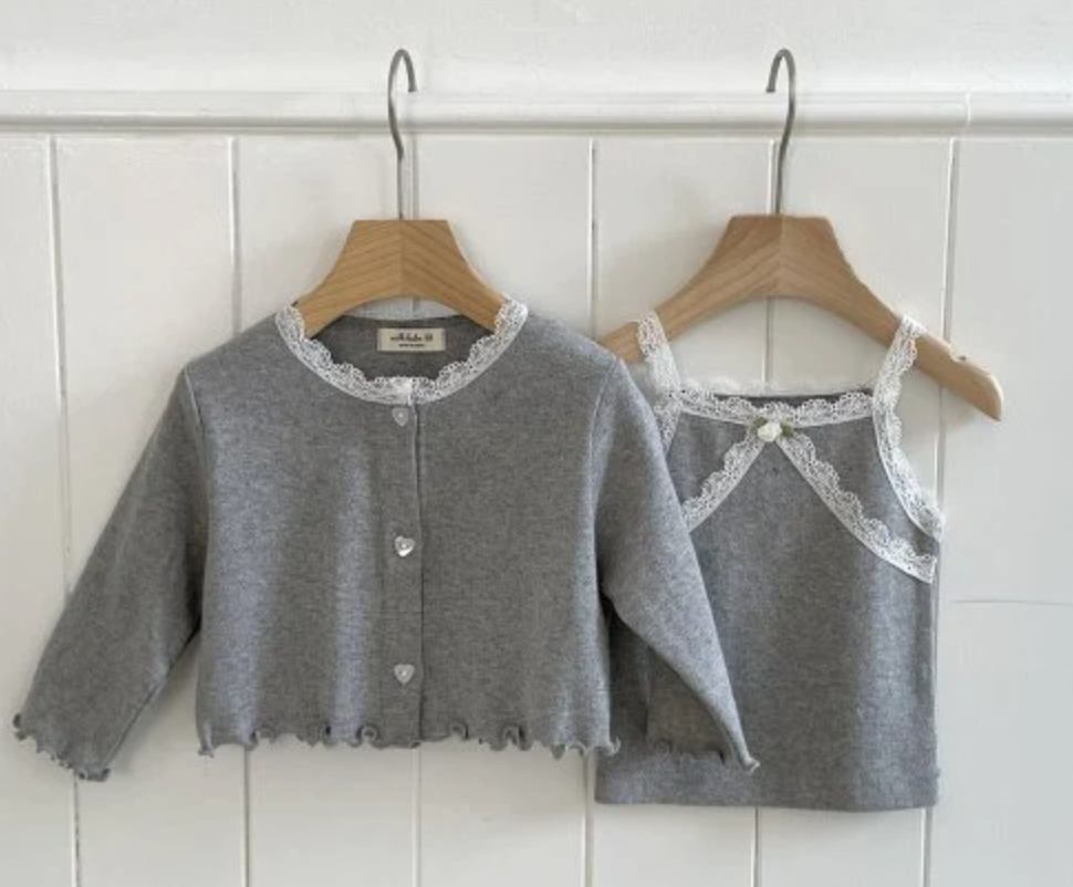 Eyelet Cardigan Sleeveless Set