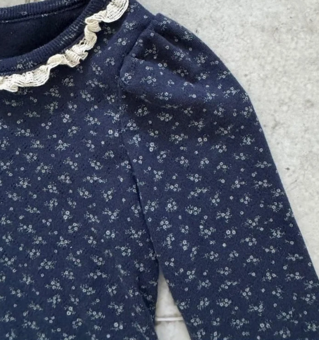 Dainty Floral Pointelle Lace Collar Tee