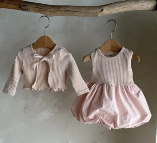 Bow Cardigan Dress Set