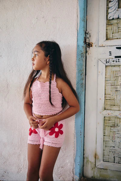 Back Bow Top and Flower Shorts Set