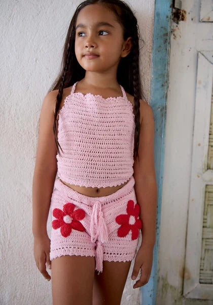 Back Bow Top and Flower Shorts Set